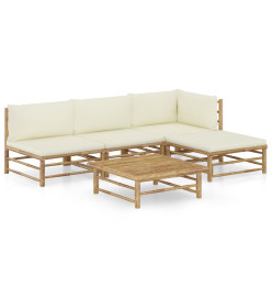 Salon de jardin 5 pcs avec coussins blanc crème Bambou