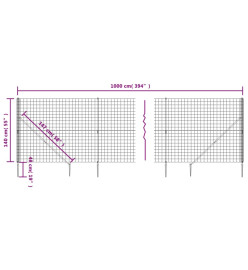 Clôture en treillis métallique et ancrage anthracite 1,4x10 m