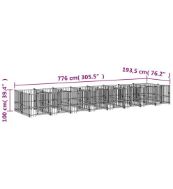 Chenil d'extérieur pour chiens Acier 15,02 m²