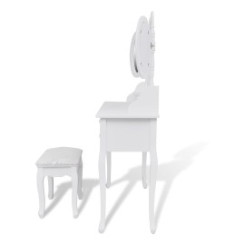 Coiffeuse avec tabouret et 3 miroirs Blanc