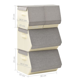 Boîtes de rangement empilables 4 pcs Tissu Gris et crème