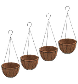 Jardinières suspendues 4 pcs avec doublure coco Noir Ø 40x63 cm