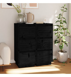 Buffets 2 pcs Noir 32x34x75 cm Bois massif de pin