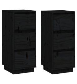 Buffets 2 pcs Noir 32x34x75 cm Bois massif de pin