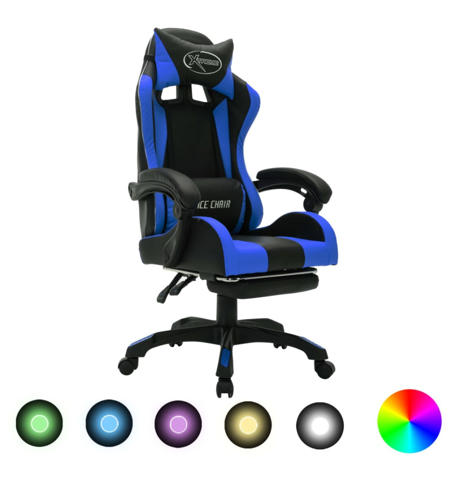 Fauteuil de jeux vidéo avec LED RVB Bleu et noir Similicuir