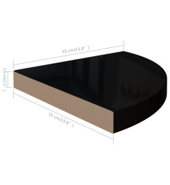 Étagères d'angle flottantes 2 pcs Noir brillant 35x35x3,8cm MDF