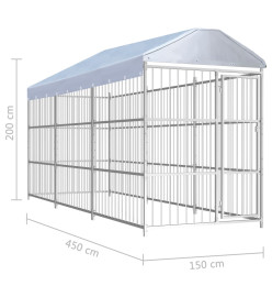 Chenil d'extérieur avec toit pour chiens 450 x 150 x 200 cm