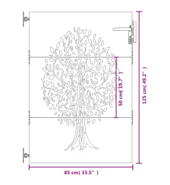 Portail de jardin 85x125 cm acier corten conception de l'arbre