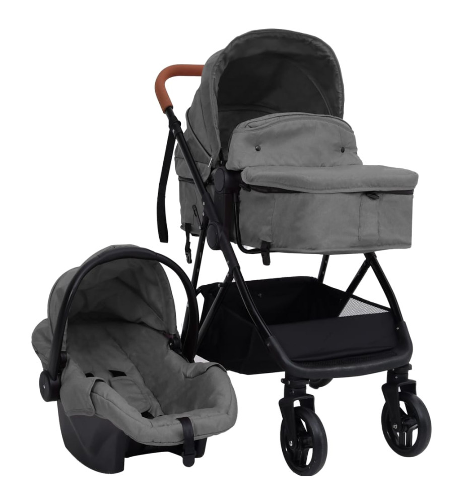 Poussette pour bébé 3-en-1 Gris clair et noir Acier