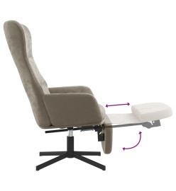 Chaise de relaxation avec repose-pied Gris clair Velours