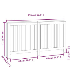 Cache-radiateur Gris 153x19x84 cm Bois massif de pin