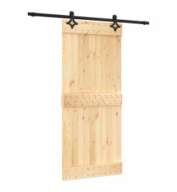 Porte coulissante et kit de quincaillerie 90x210 cm pin massif