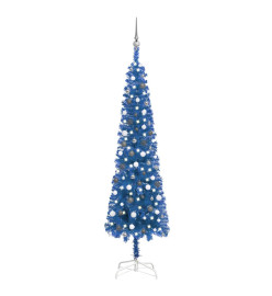 Arbre de Noël mince avec LED et boules Bleu 240 cm