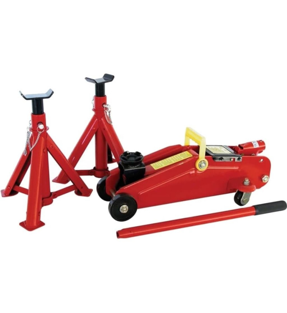 Carpoint Cric de type rouleur et 2 supports d'essieu 2000 kg Rouge