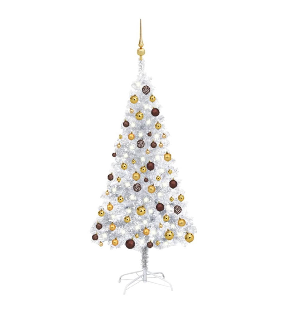 Arbre de Noël artificiel avec LED et boules Argenté 150 cm PET