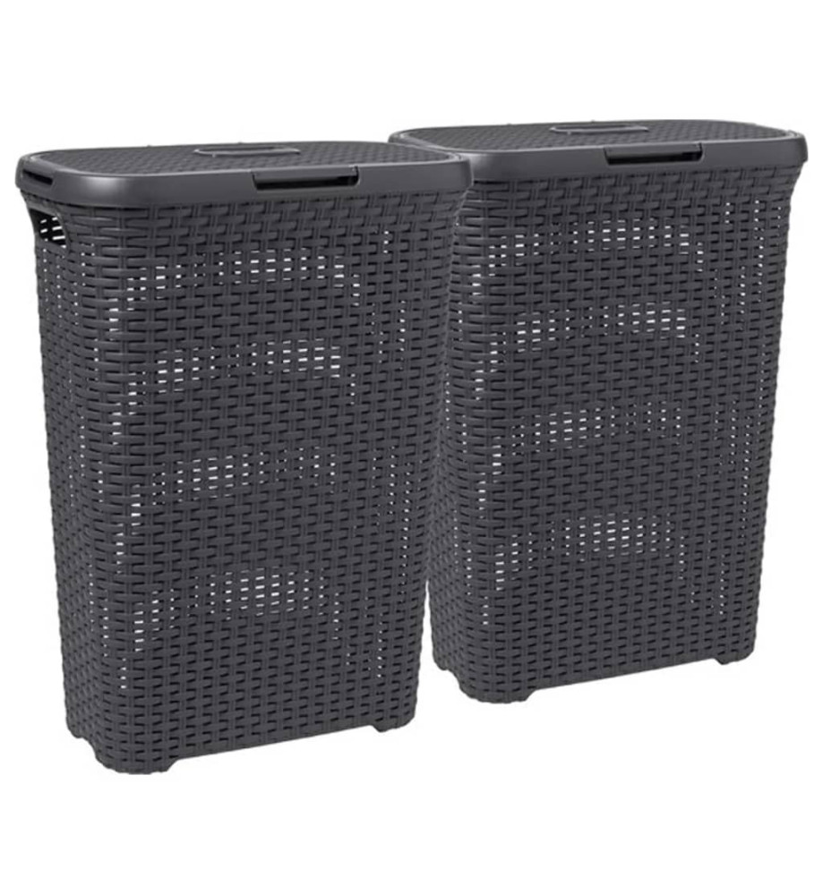 Curver Ensemble de panier à linge et couvercle Style 2x40 L anthracite