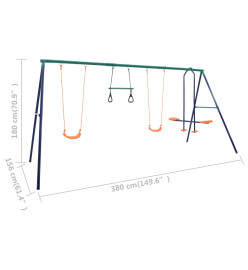 Ensemble de balançoire et anneaux de gymnastique 4 places Acier