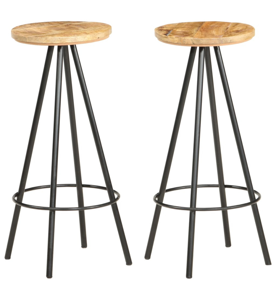 Tabourets de bar lot de 2 bois de manguier brut