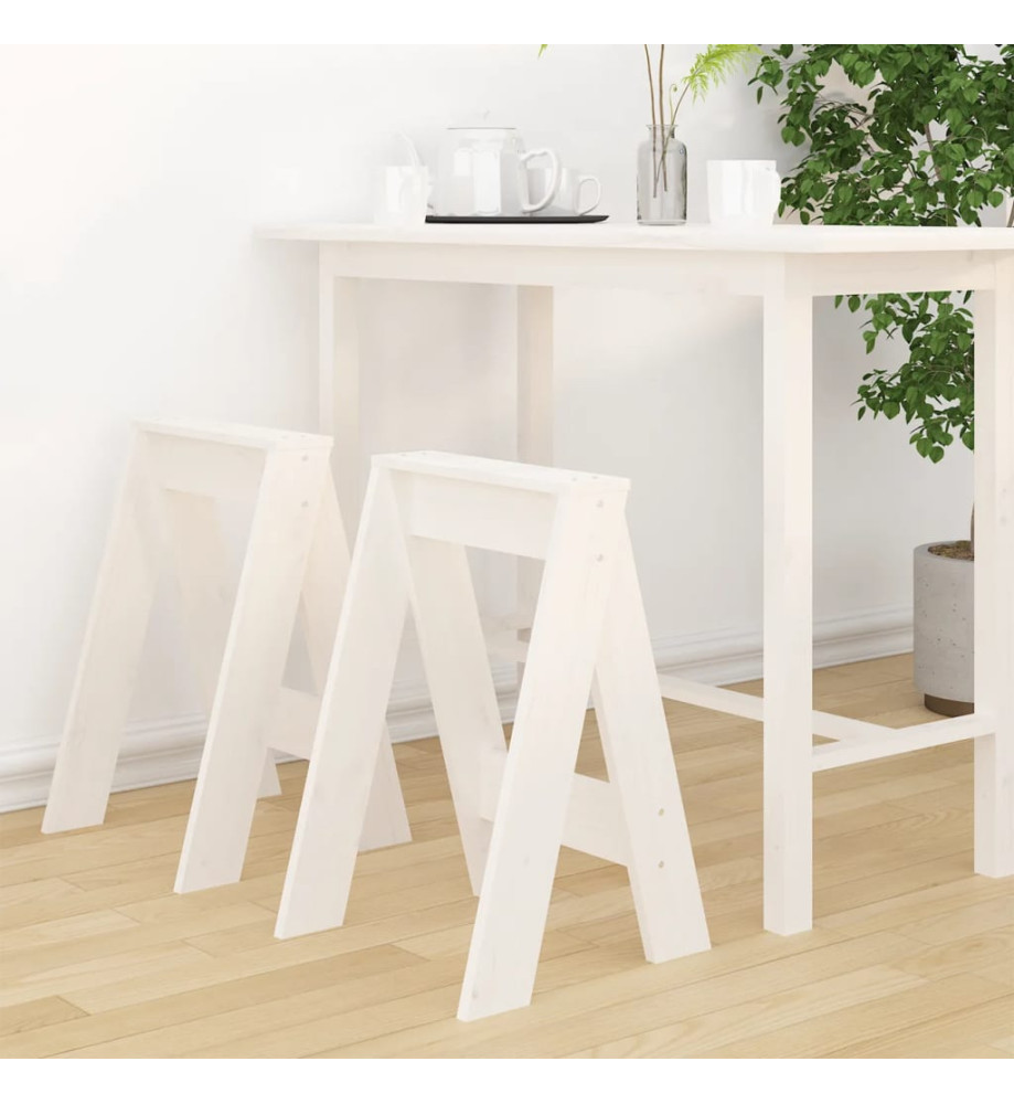 Tabourets lot de 2 blanc 40x40x60 cm bois massif de pin