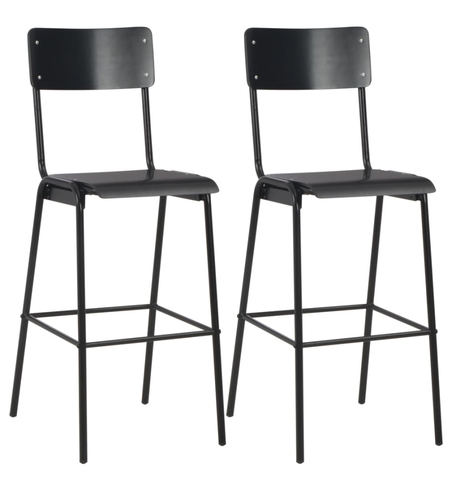 Chaises de bar lot de 2 noir contreplaqué solide et acier