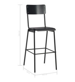 Chaises de bar lot de 2 noir contreplaqué solide et acier