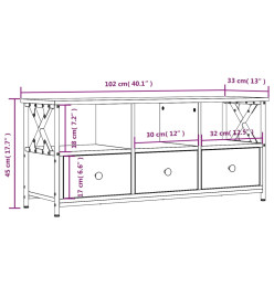 Meuble TV chêne marron 102x33x45 cm bois d'ingénierie et fer