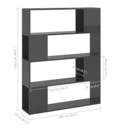 Bibliothèque/Séparateur de pièce Gris brillant 100x24x124 cm