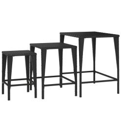 Tables gigognes 3 pcs noir résine tressée