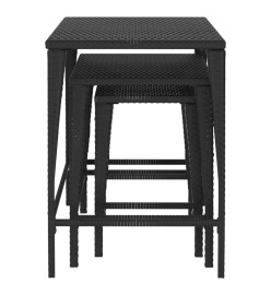 Tables gigognes 3 pcs noir résine tressée