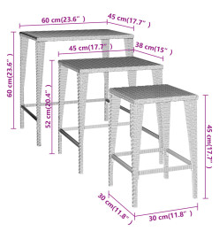 Tables gigognes 3 pcs noir résine tressée