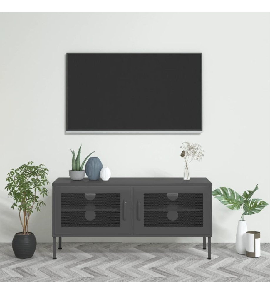 Meuble TV Anthracite 105x35x50 cm Acier