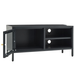 Meuble TV Anthracite 90x30x44 cm Acier et verre