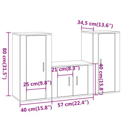 Ensemble de meubles TV 3 pcs Gris béton Bois d'ingénierie