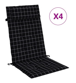 Coussins de chaise à dossier haut lot de 4 carreaux noir