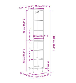 Buffet haut Noir 34,5x32,5x180 cm Bois d'ingénierie