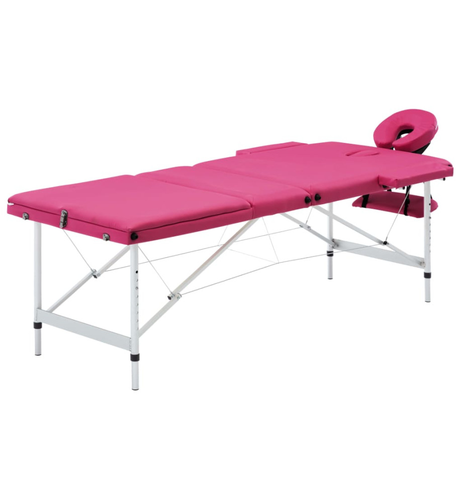 Table de massage pliable 3 zones Aluminium Rose