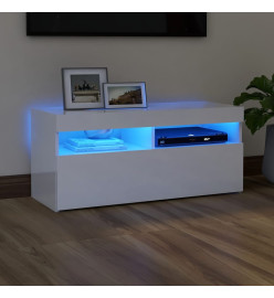 Meuble TV avec lumières LED blanc brillant 90x35x40 cm