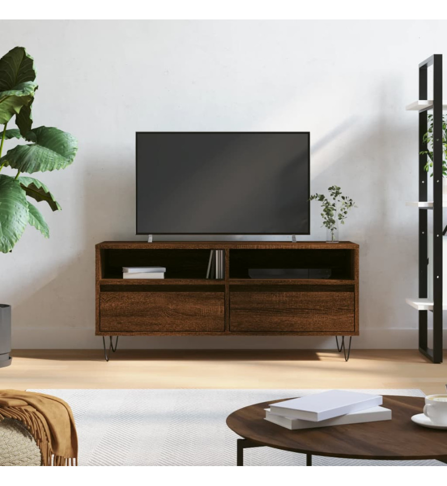 Meuble TV chêne marron 100x34,5x44,5 cm bois d'ingénierie