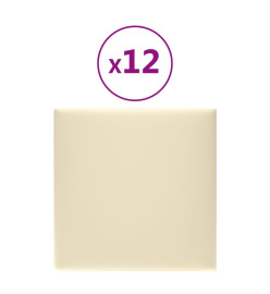 Panneaux muraux 12 pcs Crème 30x30 cm Similicuir 1,08 m²