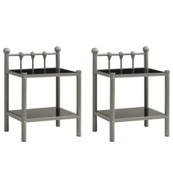 Tables de chevet 2 pcs Gris et noir Métal et verre