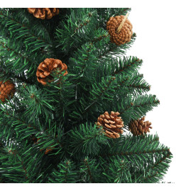 Sapin de Noël mince avec bois véritable et cônes vert 210cm PVC