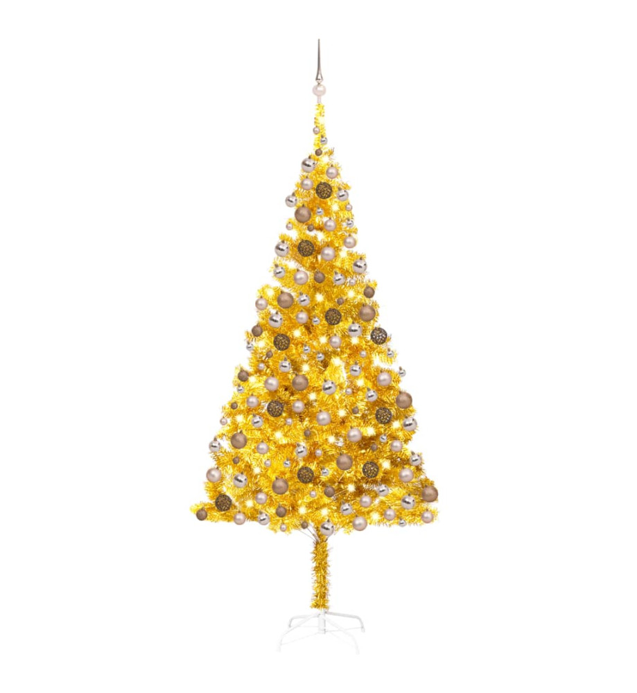 Arbre de Noël artificiel avec LED et boules Doré 210 cm PET