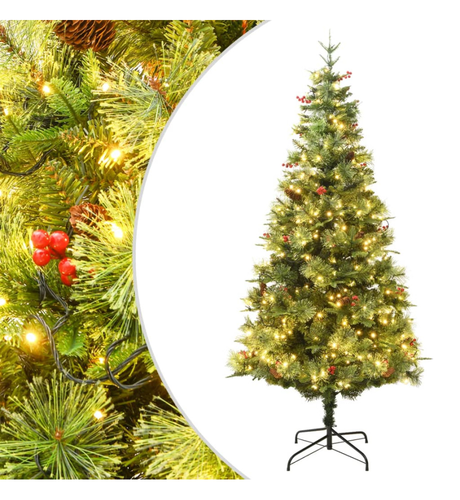 Sapin de Noël avec LED et pommes de pin Vert 120 cm PVC et PE