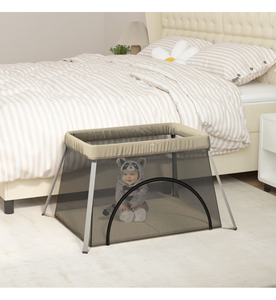 Parc pour bébé avec matelas Taupe Tissu de lin