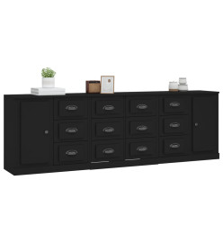 Buffets 3 pcs noir bois d'ingénierie