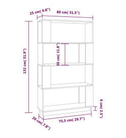 Bibliothèque/Séparateur de pièce Blanc 80x25x132 cm Pin solide