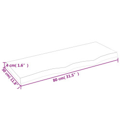 Comptoir de salle de bain 80x30x4 cm bois massif non traité