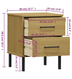 Table de chevet avec pieds en métal Marron Bois pin massif OSLO