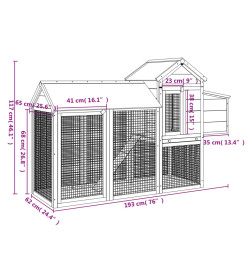 Poulailler rouge 193x65x117 cm bois massif de pin