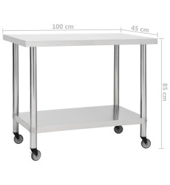 Table de travail de cuisine avec roues 100x45x85 cm Inox